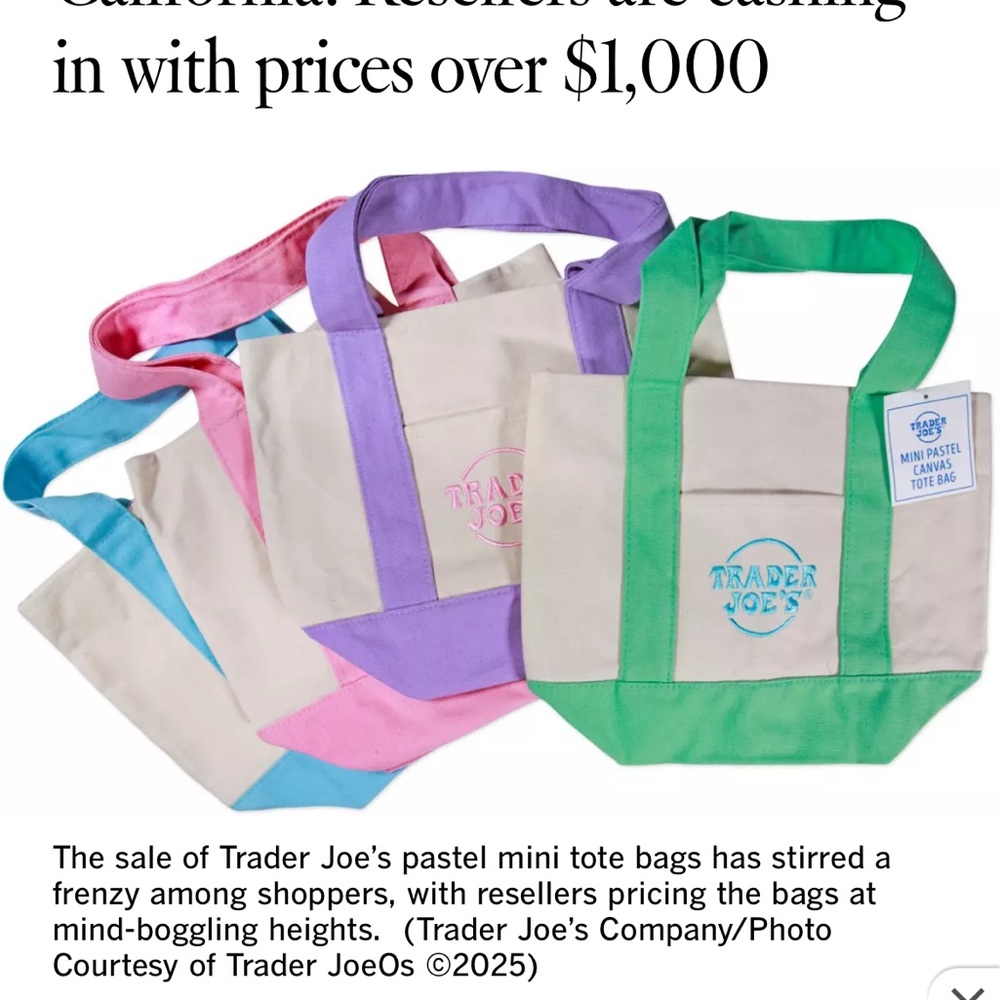 Pastel Mini Tote Bag - Green, Pink, Purple - Picture 4 of 4